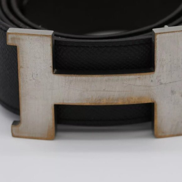 HERMÈS 95 H Guillochee Buckle Reversible Belt Noir/Silver Leather Strap - Picture 8 of 15